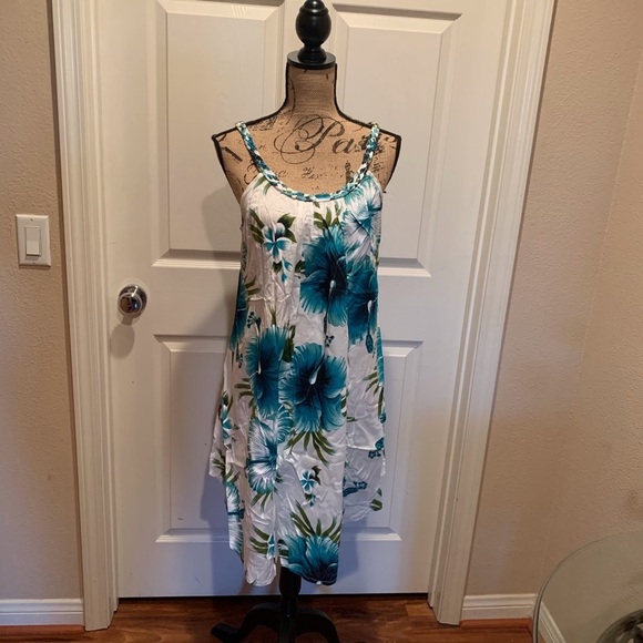 India Boutique Dresses & Skirts - White dress with turquoise hibiscus floral print